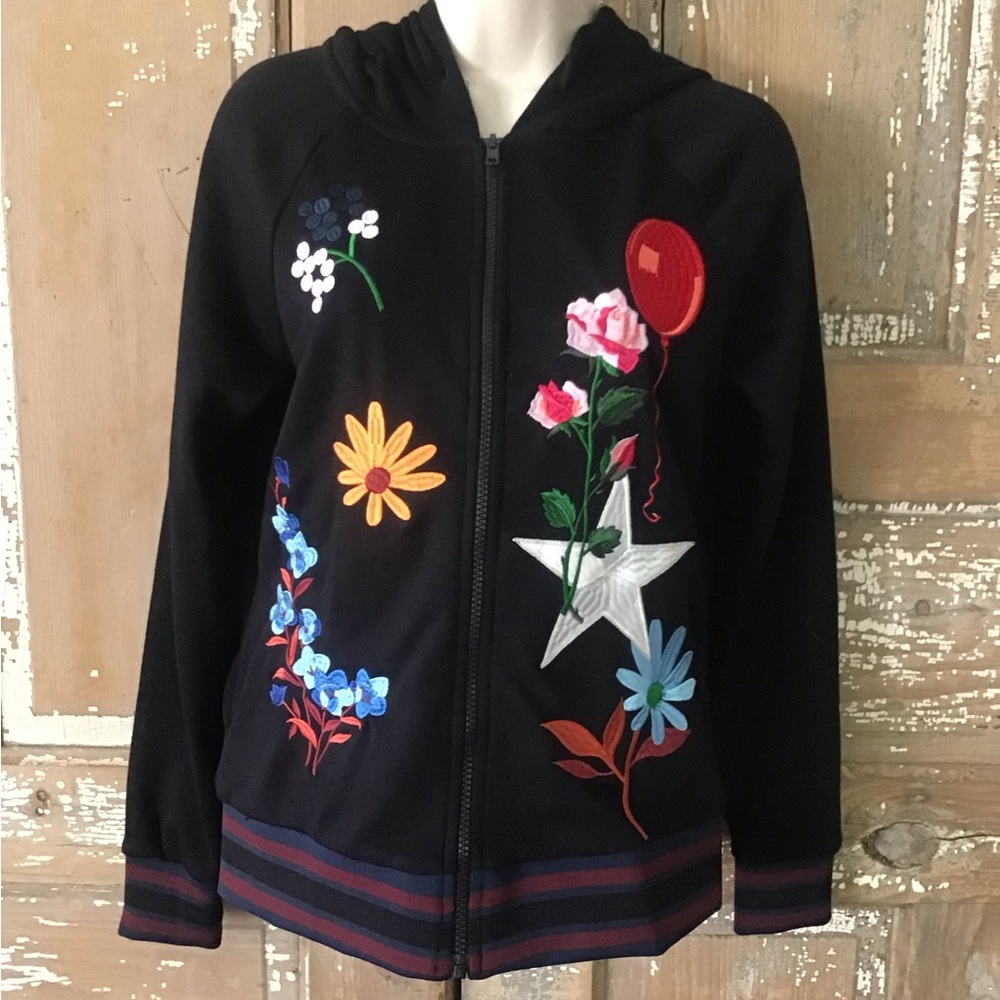 Rowley Fitness Love Kit Women's Black Embroidered Flamingo Hoodie  Small